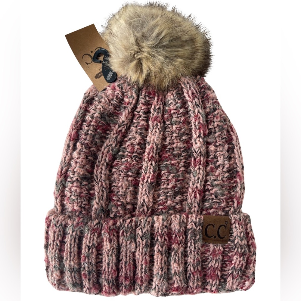 NWT Knit Fur Pom Pom Beanie